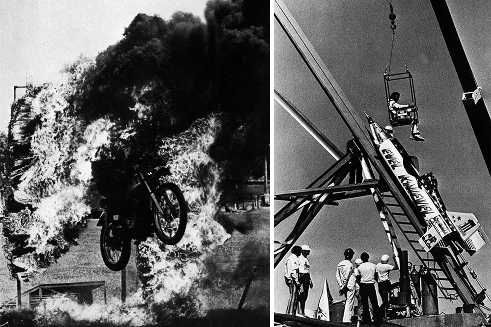 Acrobacias en moto fuego y cohete