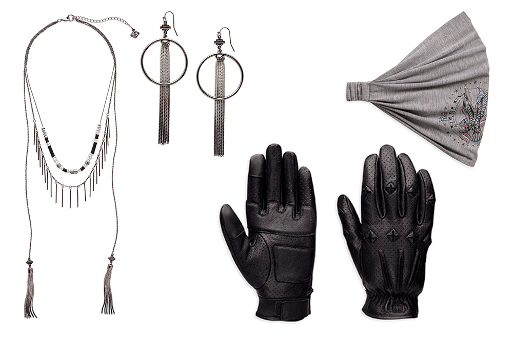 Collar, pendientes, badana y guantes Harley-Davidson para chicas