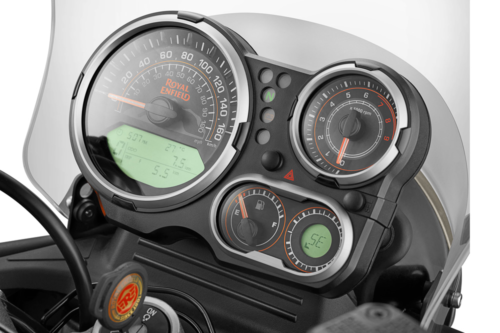 Motor de la Royal Enfield Himalayan 410 cuadro instrumentación