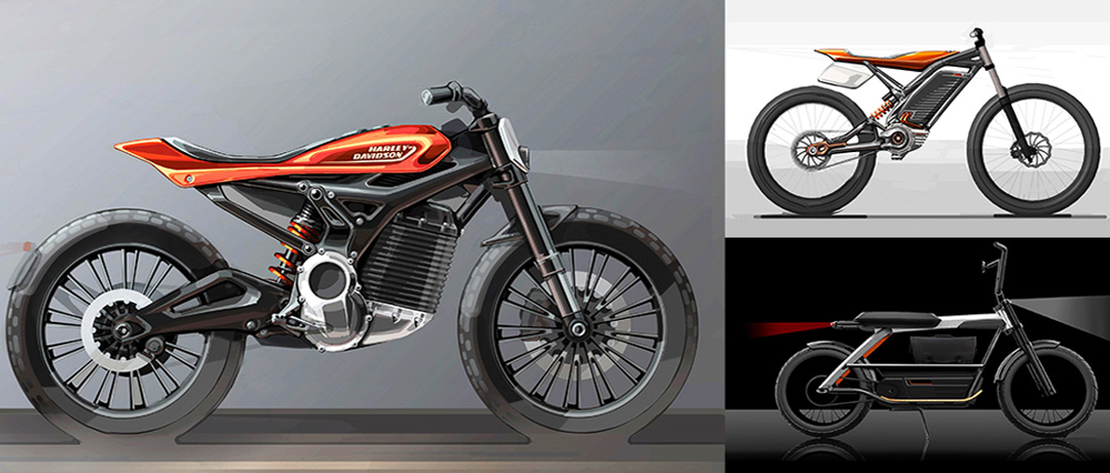 Bocetos de lo que podría ser una linea de motos eléctricas Harley Davidson