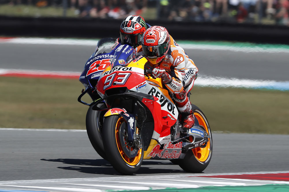 Marc Marquez y Maverick Viñales durante el GP de Holanda 2018
