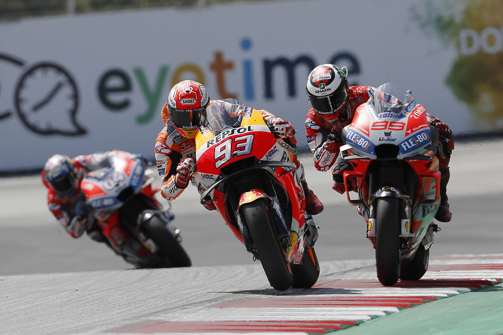 Marquez, Lorenzo y Dovizioso durante el GP de Austria