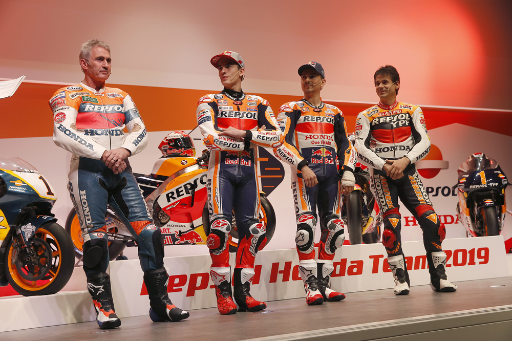 De izquierda a derecha, Mick Doohan, Marc Márquez, Jorge Lorenzo y Alex Crivillé