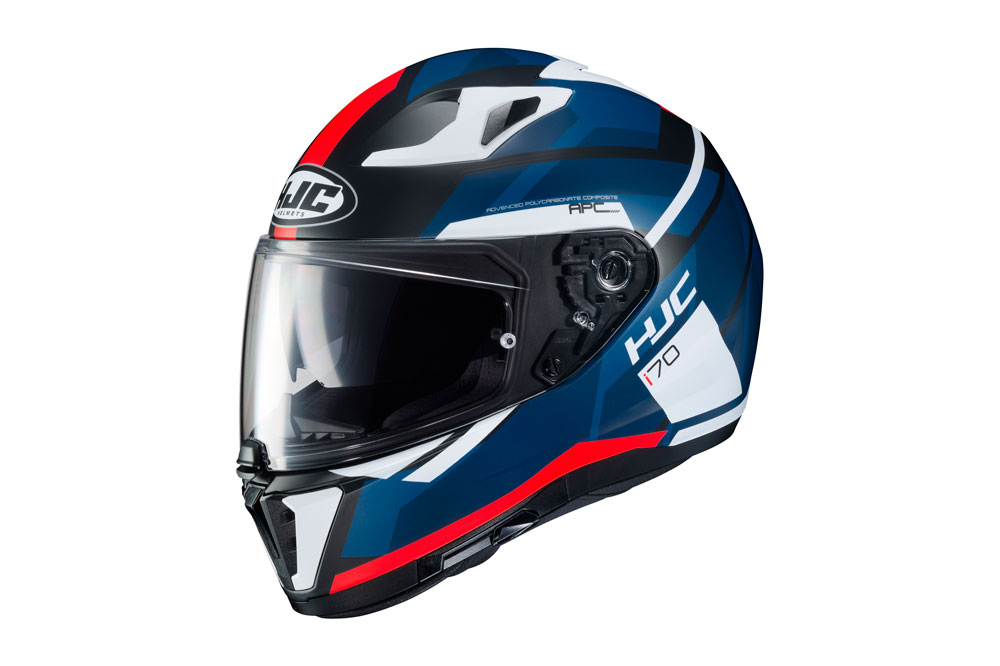 Casco integral i70 de HJC en azul, blanco y rojo