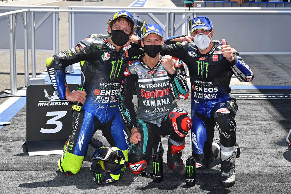 Quartararo, Viñales y Valentino Rossi, pleno de Yamaha en el podio del GP de Andalucía de MotoGP