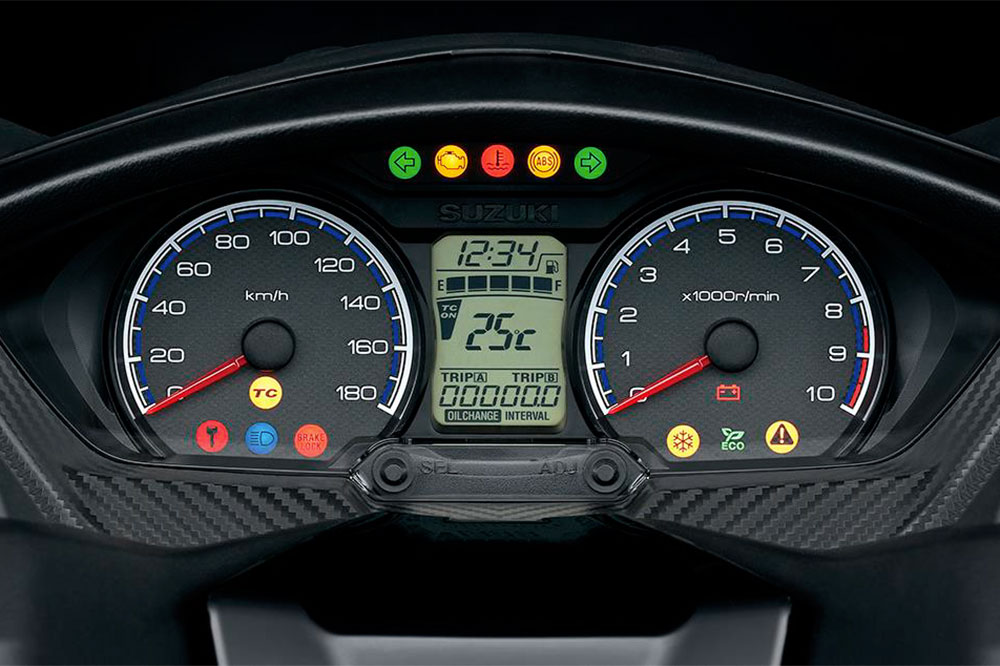 El cuadro de instrumentos del Suzuki Burgman 400 sigue teniendo un estilo clásico
