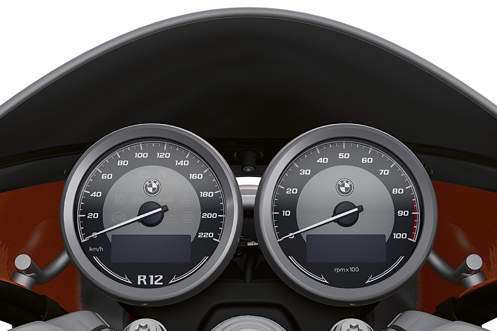 Detalle del cuadro de instrumentos de la BMW R 12 S.